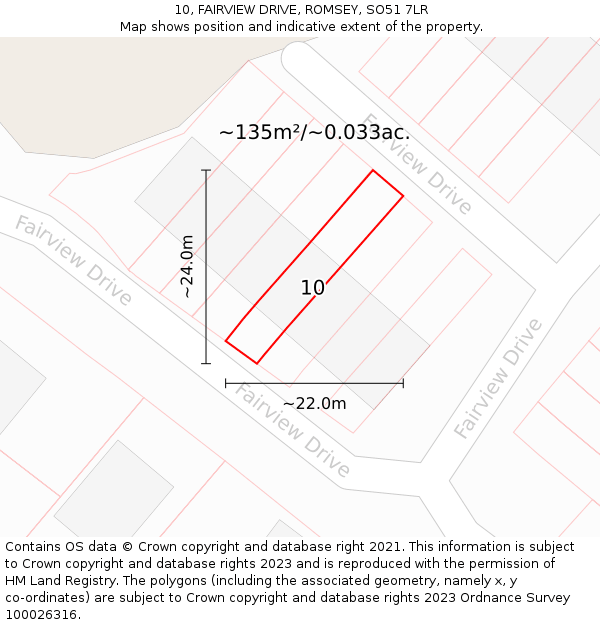 10, FAIRVIEW DRIVE, ROMSEY, SO51 7LR: Plot and title map