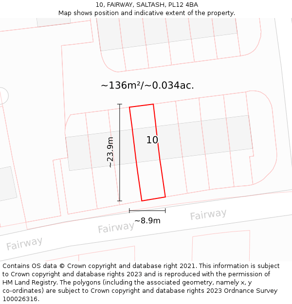 10, FAIRWAY, SALTASH, PL12 4BA: Plot and title map