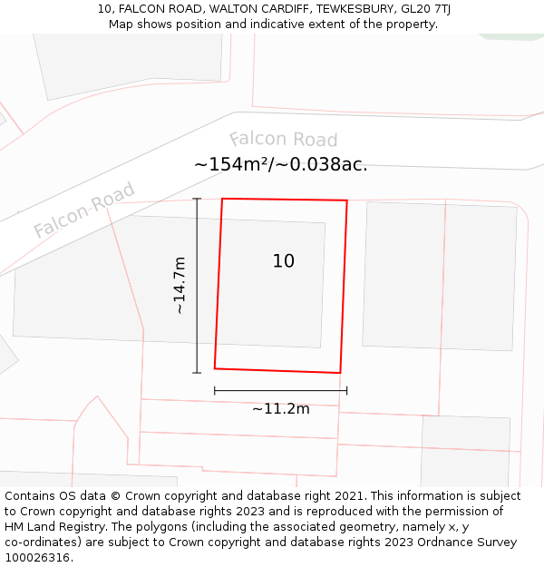 10, FALCON ROAD, WALTON CARDIFF, TEWKESBURY, GL20 7TJ: Plot and title map