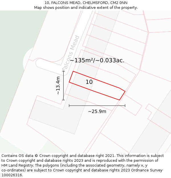 10, FALCONS MEAD, CHELMSFORD, CM2 0NN: Plot and title map