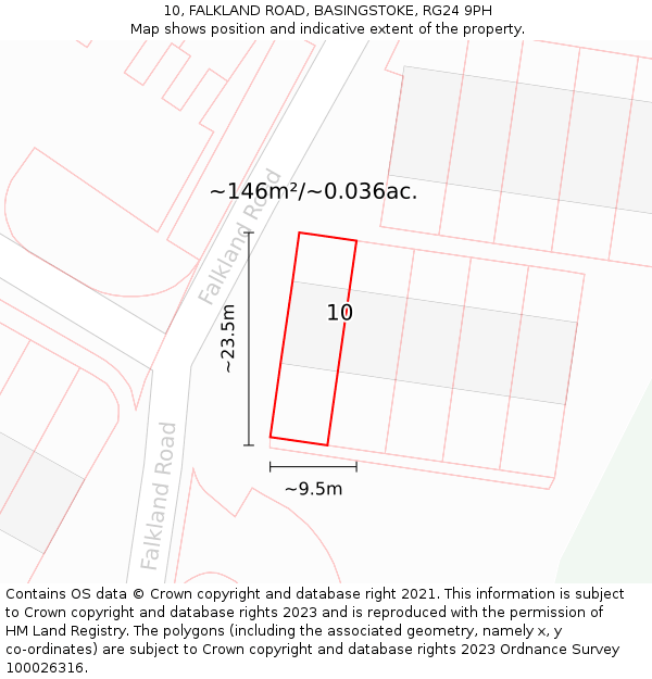 10, FALKLAND ROAD, BASINGSTOKE, RG24 9PH: Plot and title map
