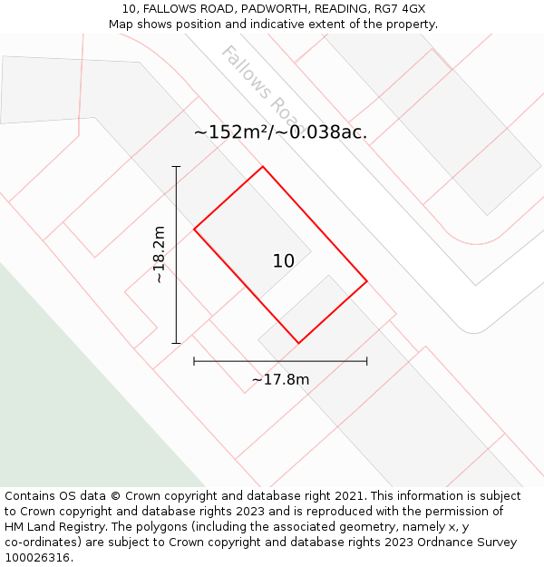 10, FALLOWS ROAD, PADWORTH, READING, RG7 4GX: Plot and title map