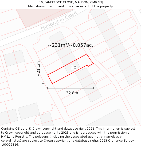 10, FAMBRIDGE CLOSE, MALDON, CM9 6DJ: Plot and title map
