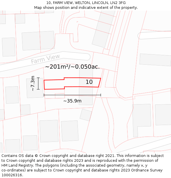 10, FARM VIEW, WELTON, LINCOLN, LN2 3FG: Plot and title map