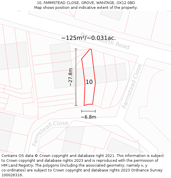 10, FARMSTEAD CLOSE, GROVE, WANTAGE, OX12 0BD: Plot and title map