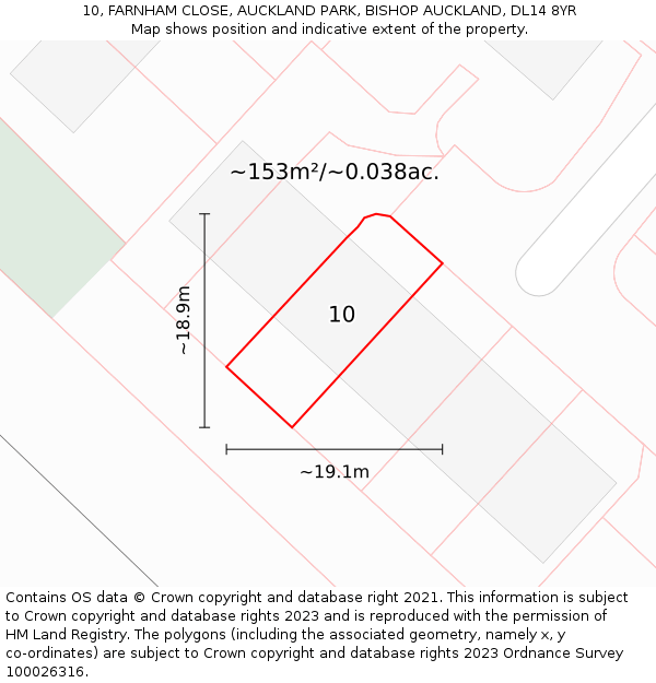 10, FARNHAM CLOSE, AUCKLAND PARK, BISHOP AUCKLAND, DL14 8YR: Plot and title map
