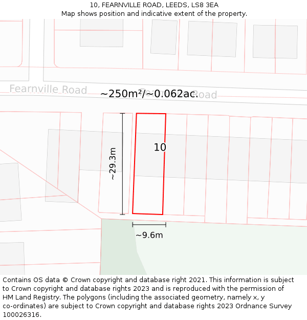 10, FEARNVILLE ROAD, LEEDS, LS8 3EA: Plot and title map