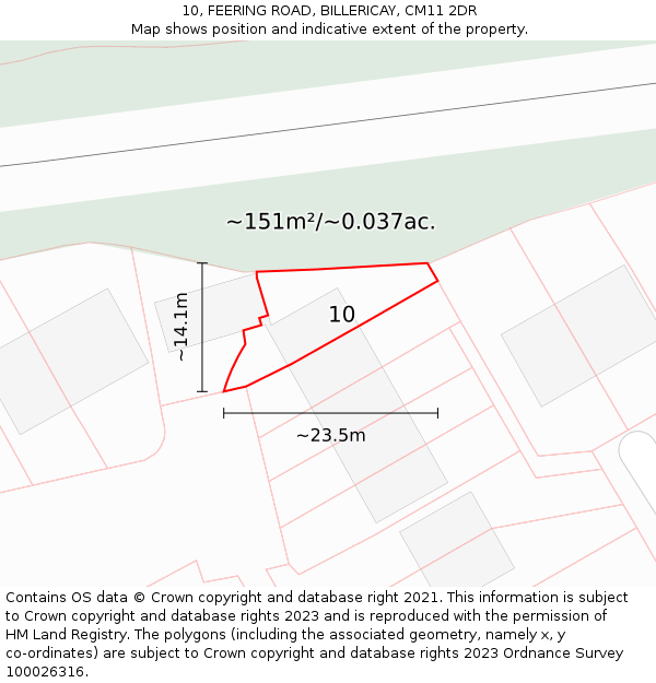 10, FEERING ROAD, BILLERICAY, CM11 2DR: Plot and title map