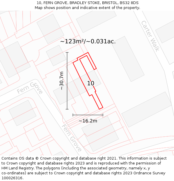 10, FERN GROVE, BRADLEY STOKE, BRISTOL, BS32 8DS: Plot and title map
