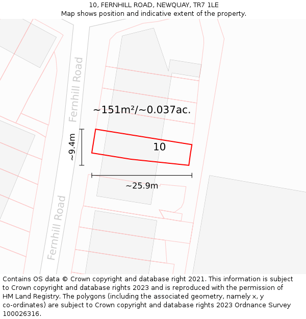 10, FERNHILL ROAD, NEWQUAY, TR7 1LE: Plot and title map