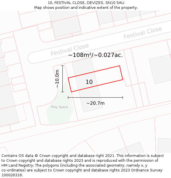 10, FESTIVAL CLOSE, DEVIZES, SN10 5AU: Plot and title map
