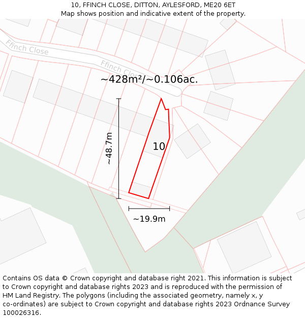 10, FFINCH CLOSE, DITTON, AYLESFORD, ME20 6ET: Plot and title map