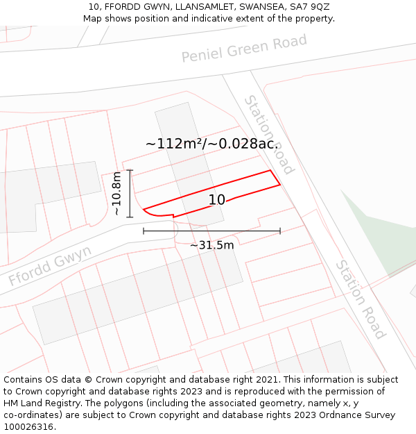 10, FFORDD GWYN, LLANSAMLET, SWANSEA, SA7 9QZ: Plot and title map