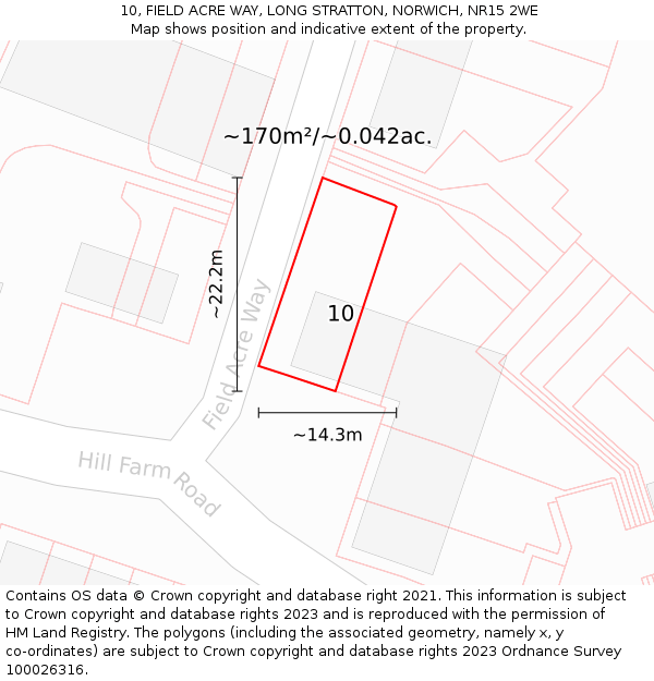 10, FIELD ACRE WAY, LONG STRATTON, NORWICH, NR15 2WE: Plot and title map