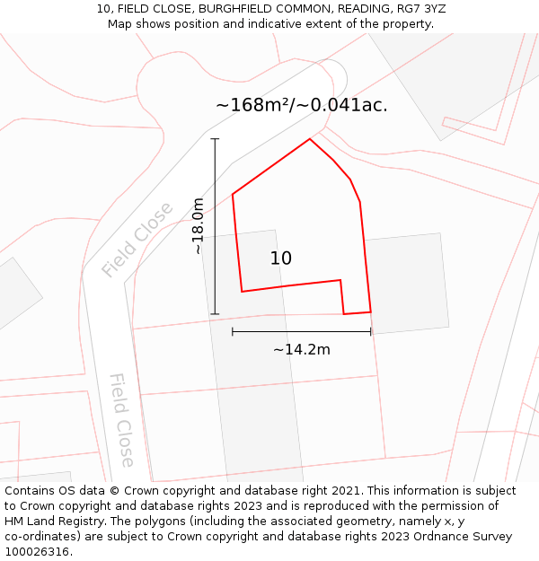 10, FIELD CLOSE, BURGHFIELD COMMON, READING, RG7 3YZ: Plot and title map