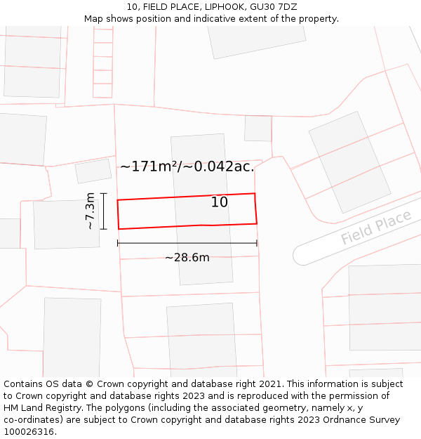 10, FIELD PLACE, LIPHOOK, GU30 7DZ: Plot and title map