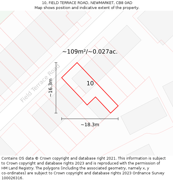 10, FIELD TERRACE ROAD, NEWMARKET, CB8 0AD: Plot and title map
