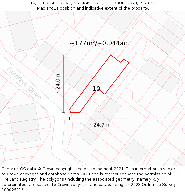 10, FIELDFARE DRIVE, STANGROUND, PETERBOROUGH, PE2 8SR: Plot and title map