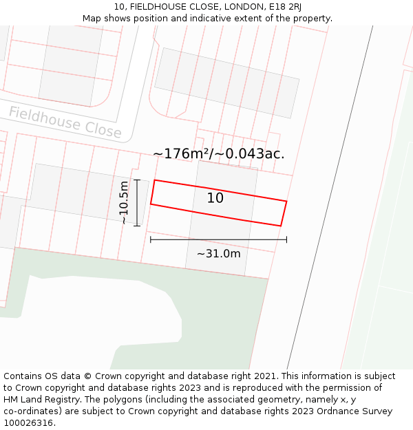 10, FIELDHOUSE CLOSE, LONDON, E18 2RJ: Plot and title map