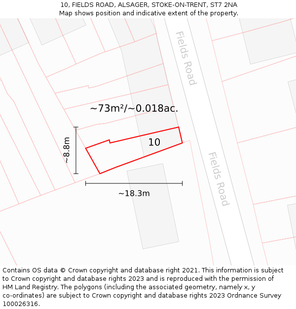 10, FIELDS ROAD, ALSAGER, STOKE-ON-TRENT, ST7 2NA: Plot and title map