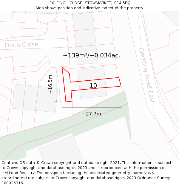 10, FINCH CLOSE, STOWMARKET, IP14 5BQ: Plot and title map