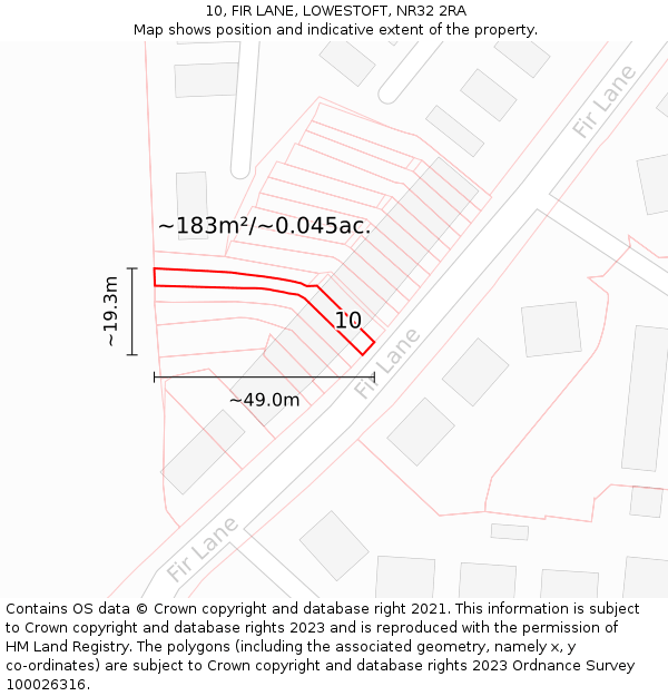 10, FIR LANE, LOWESTOFT, NR32 2RA: Plot and title map