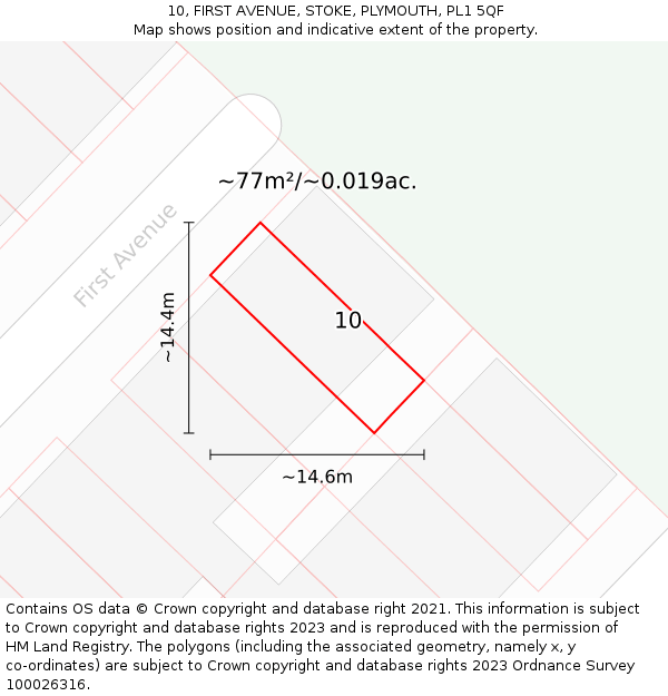 10, FIRST AVENUE, STOKE, PLYMOUTH, PL1 5QF: Plot and title map