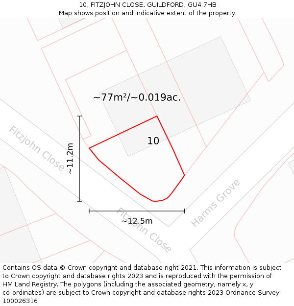 10, FITZJOHN CLOSE, GUILDFORD, GU4 7HB: Plot and title map
