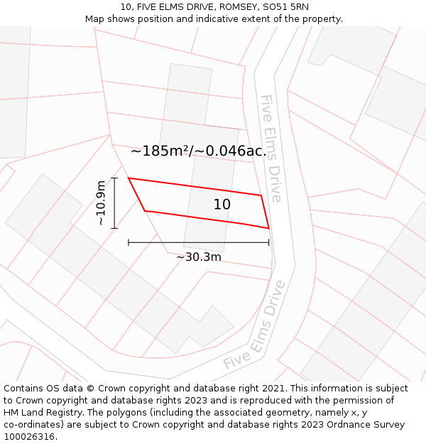 10, FIVE ELMS DRIVE, ROMSEY, SO51 5RN: Plot and title map