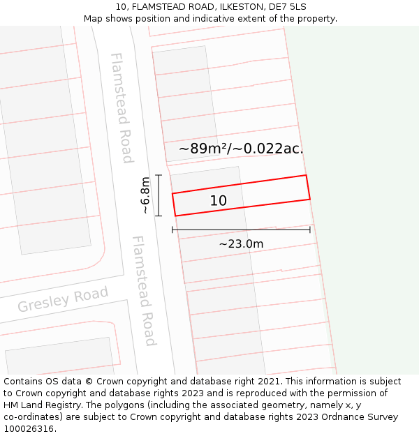 10, FLAMSTEAD ROAD, ILKESTON, DE7 5LS: Plot and title map