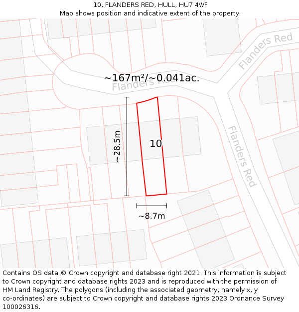 10, FLANDERS RED, HULL, HU7 4WF: Plot and title map