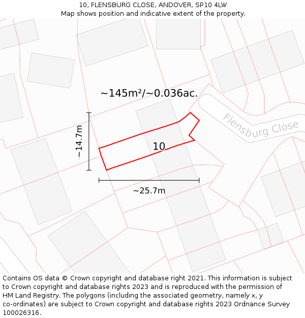 10, FLENSBURG CLOSE, ANDOVER, SP10 4LW: Plot and title map