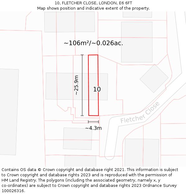 10, FLETCHER CLOSE, LONDON, E6 6FT: Plot and title map