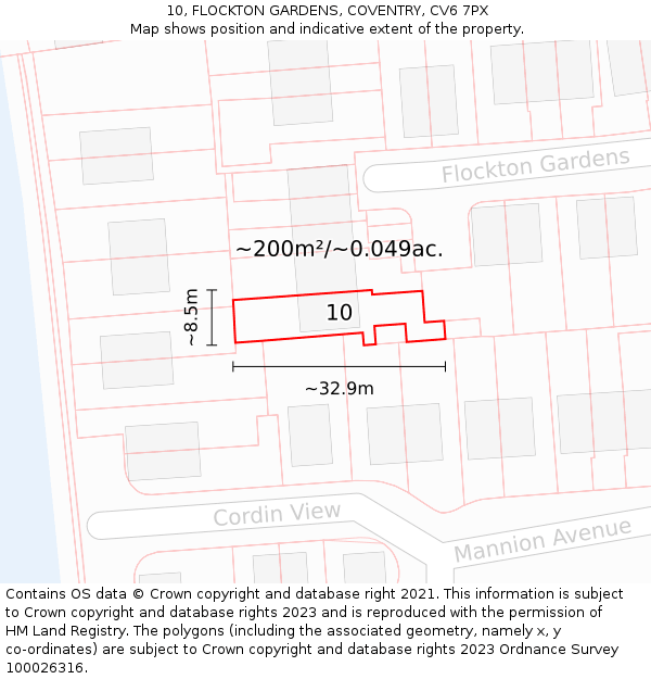 10, FLOCKTON GARDENS, COVENTRY, CV6 7PX: Plot and title map