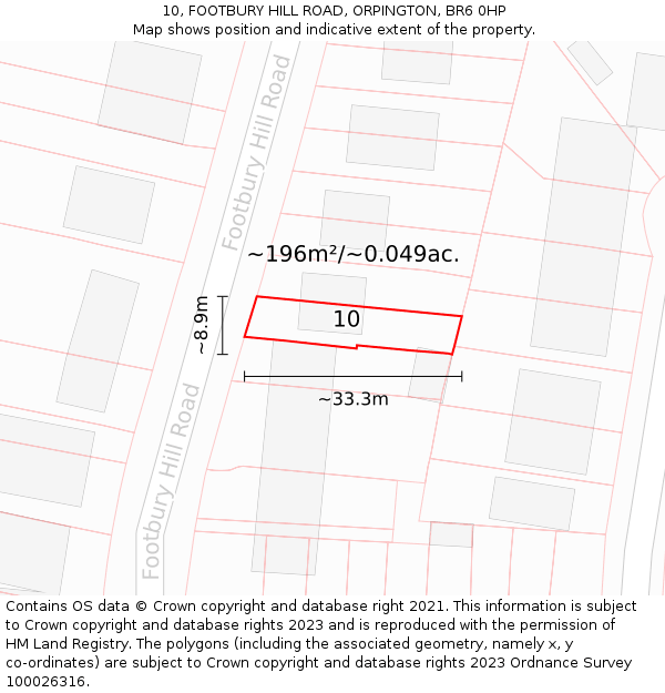 10, FOOTBURY HILL ROAD, ORPINGTON, BR6 0HP: Plot and title map