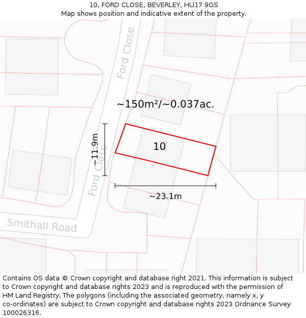10, FORD CLOSE, BEVERLEY, HU17 9GS: Plot and title map