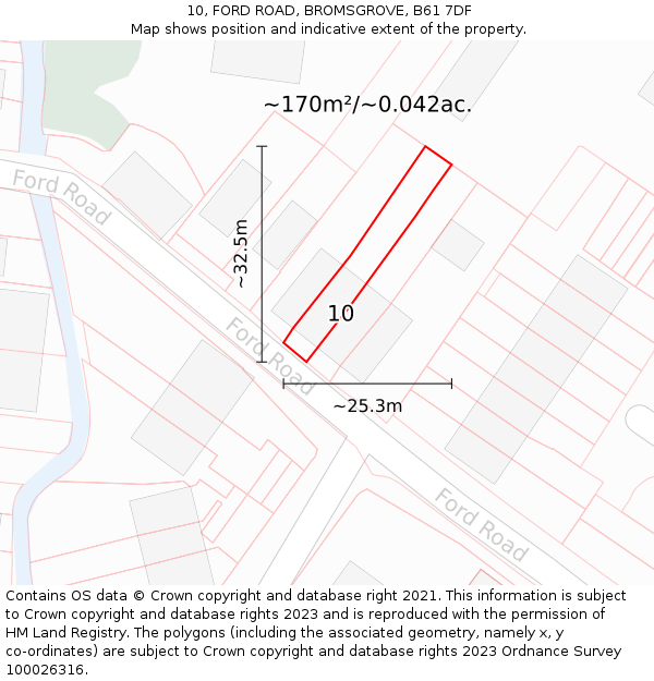 10, FORD ROAD, BROMSGROVE, B61 7DF: Plot and title map