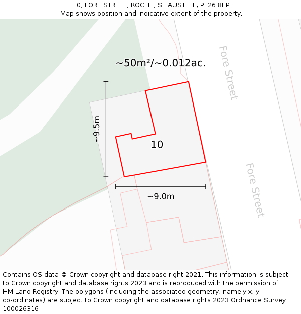 10, FORE STREET, ROCHE, ST AUSTELL, PL26 8EP: Plot and title map