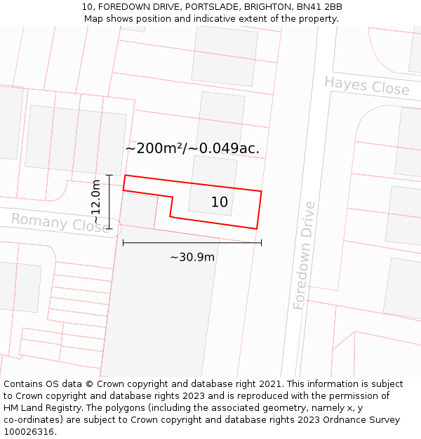 10, FOREDOWN DRIVE, PORTSLADE, BRIGHTON, BN41 2BB: Plot and title map