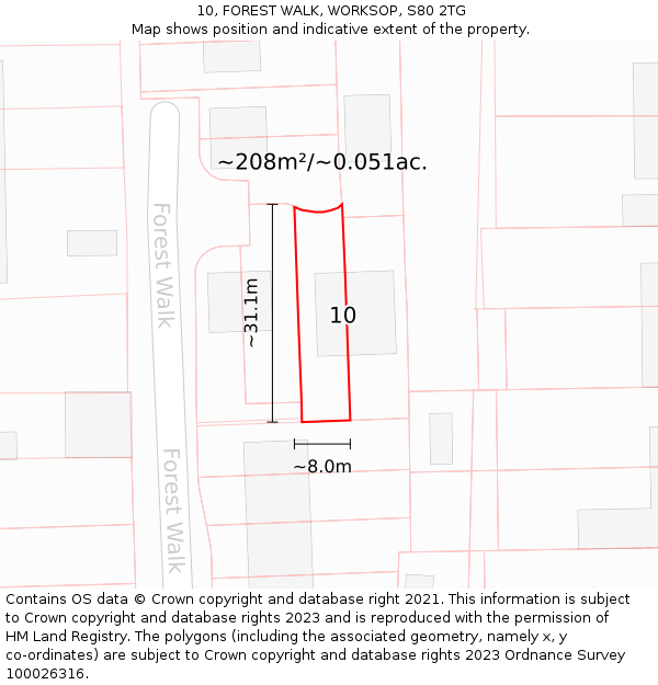 10, FOREST WALK, WORKSOP, S80 2TG: Plot and title map