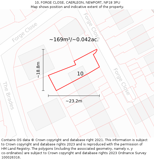 10, FORGE CLOSE, CAERLEON, NEWPORT, NP18 3PU: Plot and title map