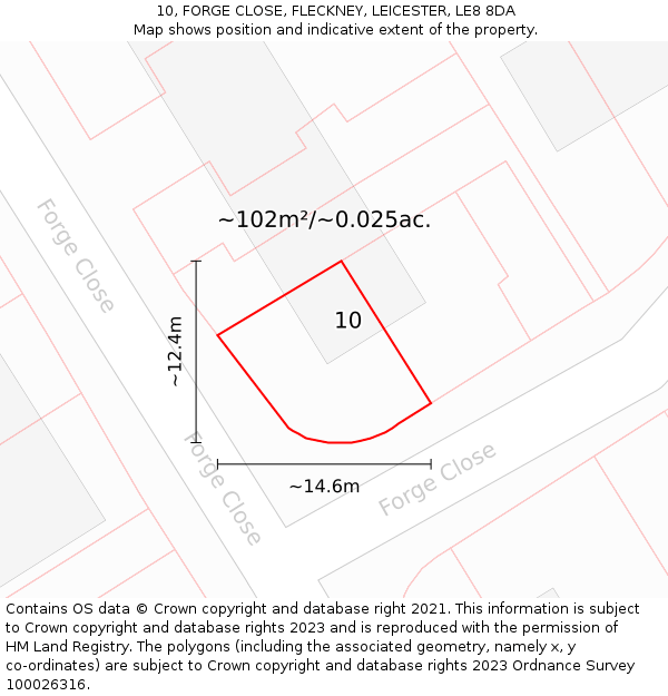 10, FORGE CLOSE, FLECKNEY, LEICESTER, LE8 8DA: Plot and title map