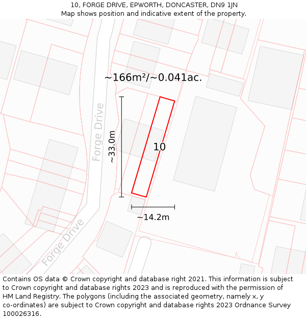 10, FORGE DRIVE, EPWORTH, DONCASTER, DN9 1JN: Plot and title map