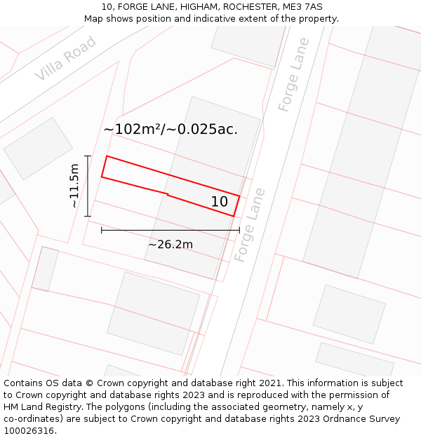 10, FORGE LANE, HIGHAM, ROCHESTER, ME3 7AS: Plot and title map