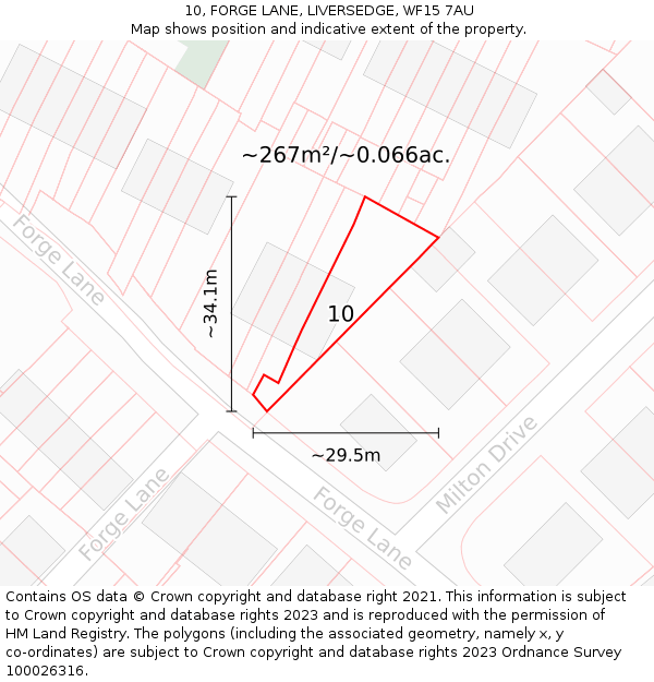 10, FORGE LANE, LIVERSEDGE, WF15 7AU: Plot and title map