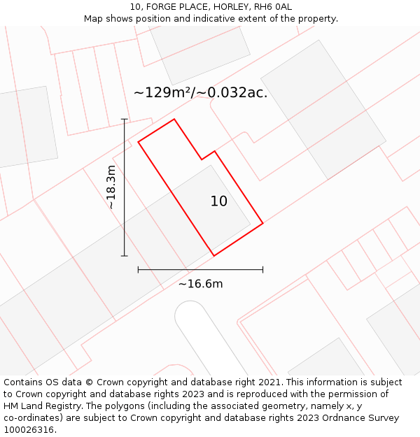10, FORGE PLACE, HORLEY, RH6 0AL: Plot and title map