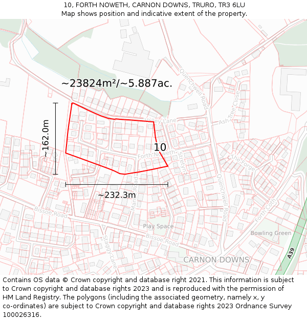 10, FORTH NOWETH, CARNON DOWNS, TRURO, TR3 6LU: Plot and title map