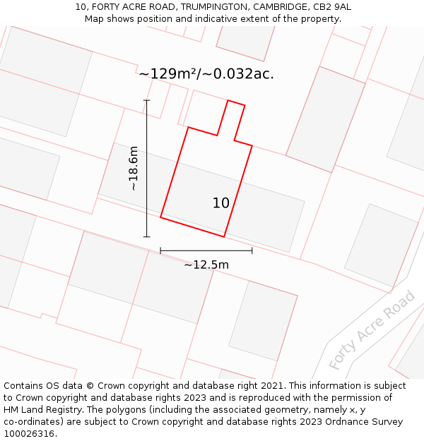 10, FORTY ACRE ROAD, TRUMPINGTON, CAMBRIDGE, CB2 9AL: Plot and title map