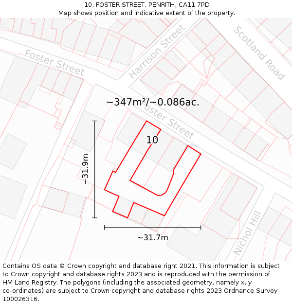 10, FOSTER STREET, PENRITH, CA11 7PD: Plot and title map