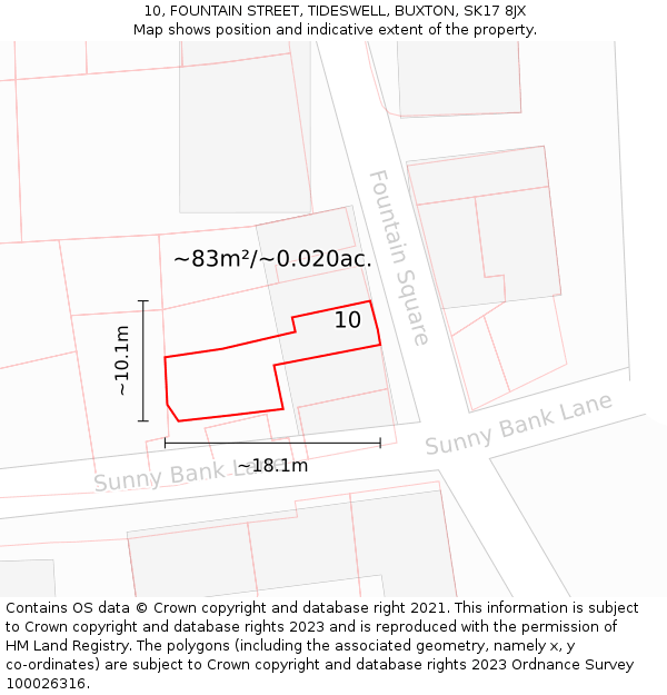 10, FOUNTAIN STREET, TIDESWELL, BUXTON, SK17 8JX: Plot and title map